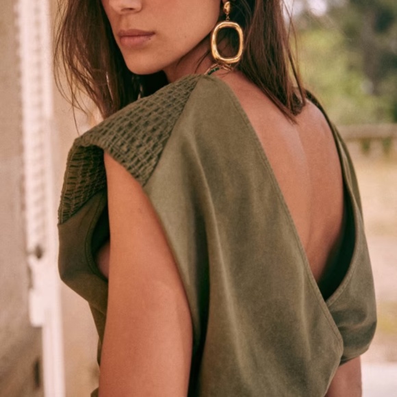 Sezane khaki green Ellen Robe short dress size small - Picture 3 of 8